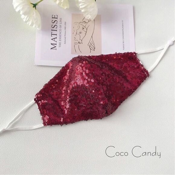 🆕Luxury Red Sequin Face Mask - Picture 7 of 11